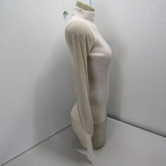 NEW D. EXTERIOR Womens Ribbed Tullle Long Sleeve Shirt Size S Beige - Picture 10 of 16